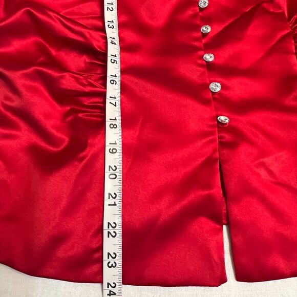 Vintage J.R.NITES Red Satin Blouse 14W Plus Size Evening Top Crystal Button - Picture 9 of 11